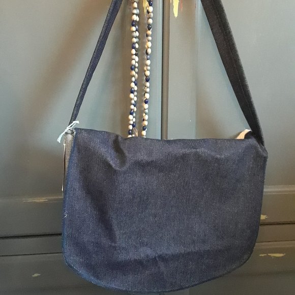 Handmade Dark Denim Shoulder Bag Purse Vintage Quilt - Blues - Picture 2 of 7